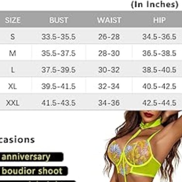 RSlove (L) Three Piece Floral Lace Lingerie Set in Burgundy - Picture 9 of 9